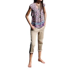 Anthropologie Meadow Rue The Sheer Flutter‎ Tee Mosaic Tile Top Size 6